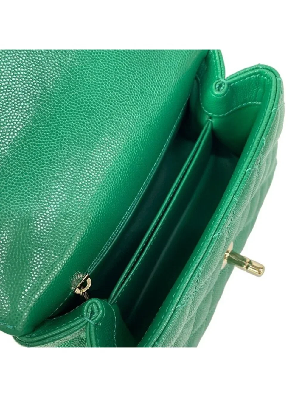Chanel Handbag Top Handle Mini Flap Bag Coco XXS Quilted Green Silver